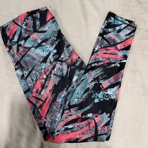 Fabletics Abstract Patterned Leggings Pink and Blue Medium